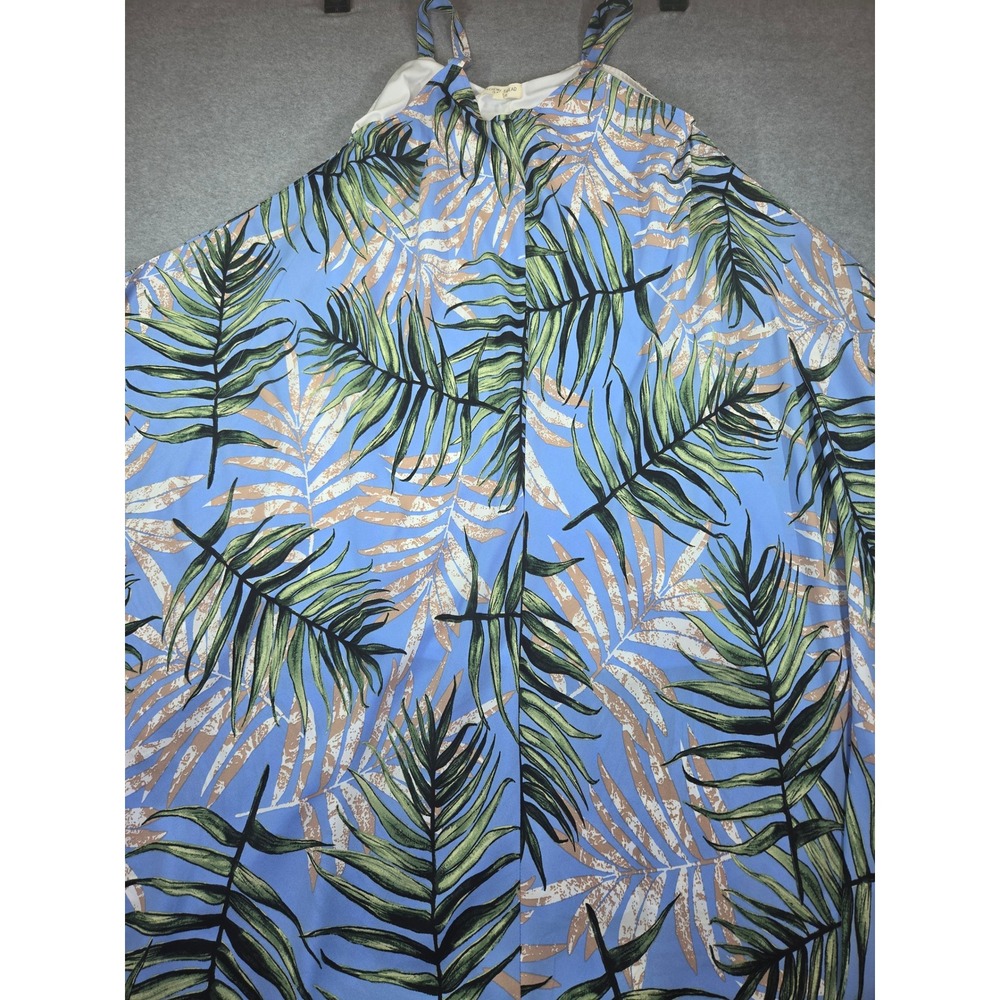 Alchemy Thread Tropical Palm Leaf Blue Swing Slip Dress Women's Size L